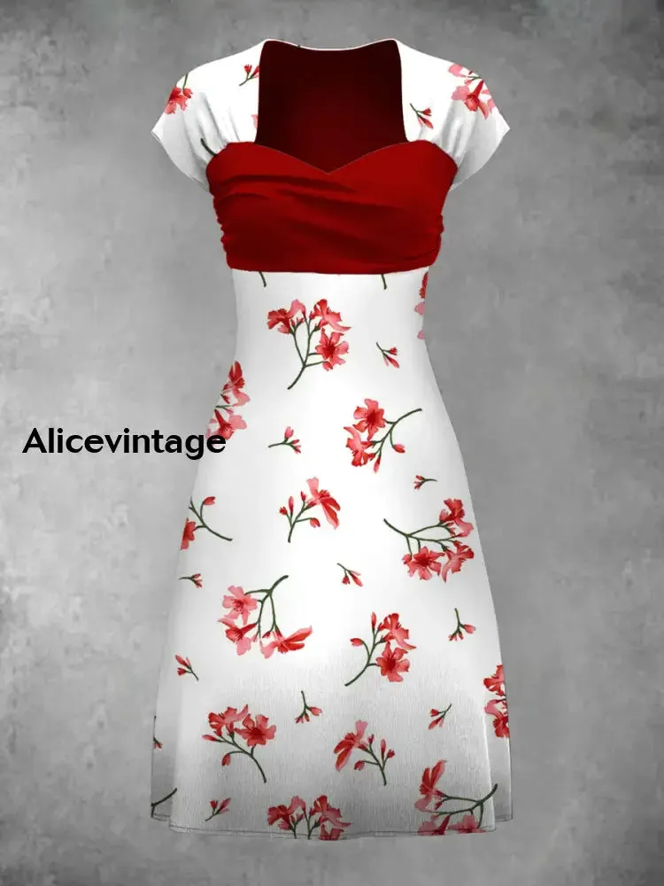 Retro Bohemian Style Art Print Elegant Chic Short-Sleeved Temperament Dress