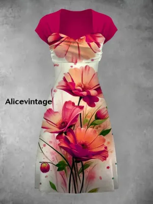Retro Bohemian Style Art Print Elegant Chic Short-Sleeved Temperament Dress