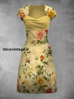 Retro Bohemian Style Art Print Elegant Chic Short-Sleeved Temperament Dress