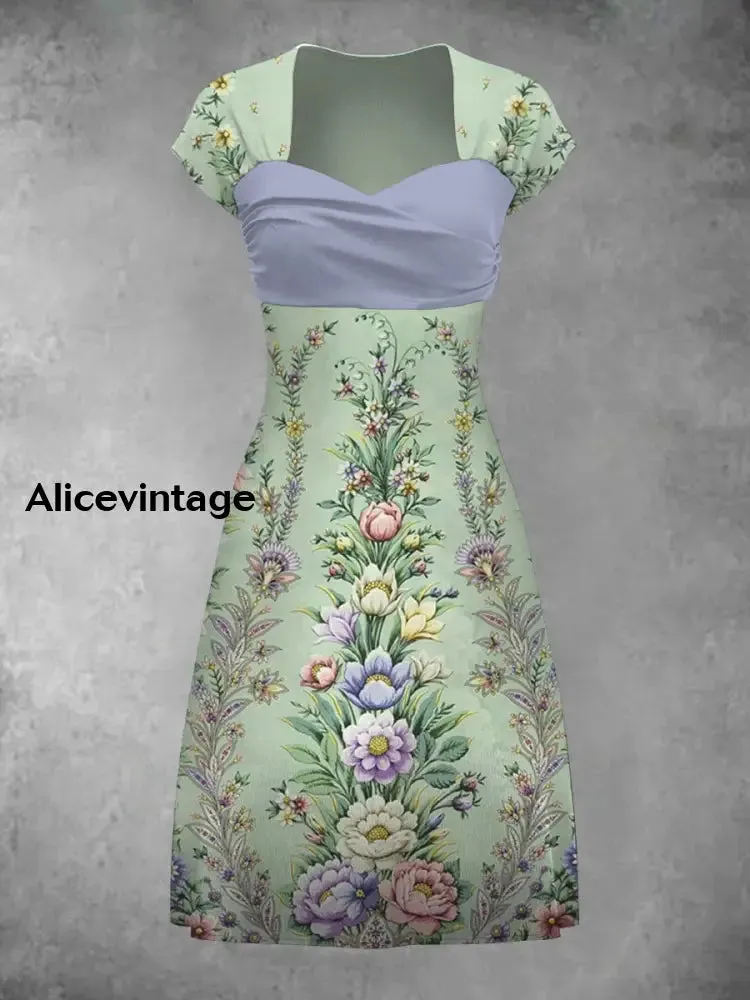 Retro Bohemian Style Art Print Elegant Chic Short-Sleeved Temperament Dress