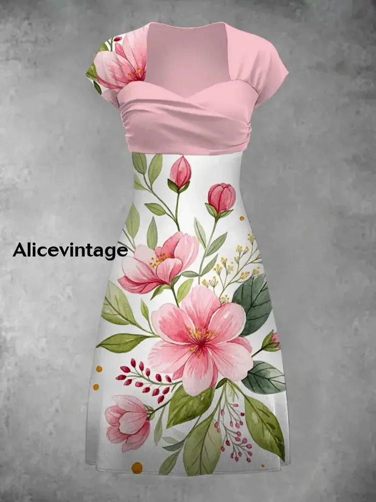Retro Bohemian Style Art Print Elegant Chic Short-Sleeved Temperament Dress