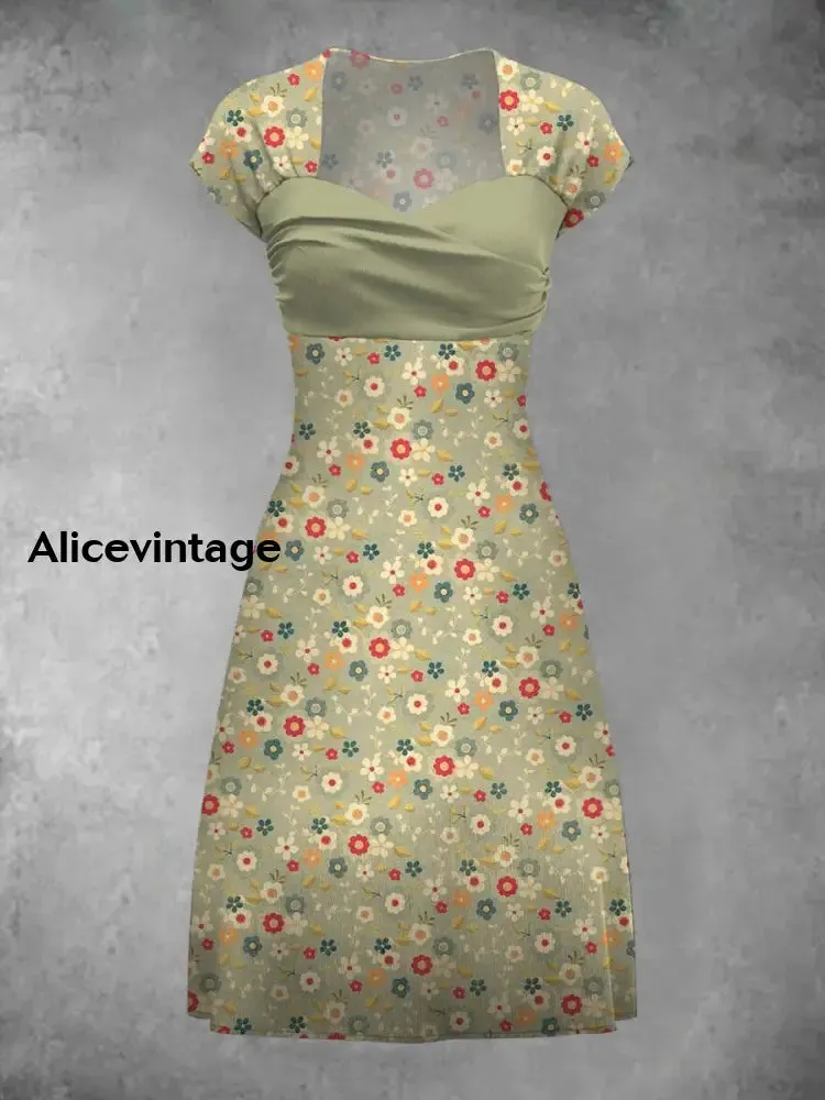 Retro Bohemian Style Art Print Elegant Chic Short-Sleeved Temperament Dress