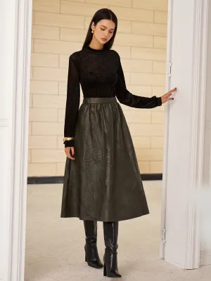 Retro Faux Leather Skirt Without Belt