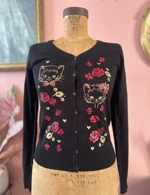RETRO KITTEN V NECK CARDIGAN *BLACK