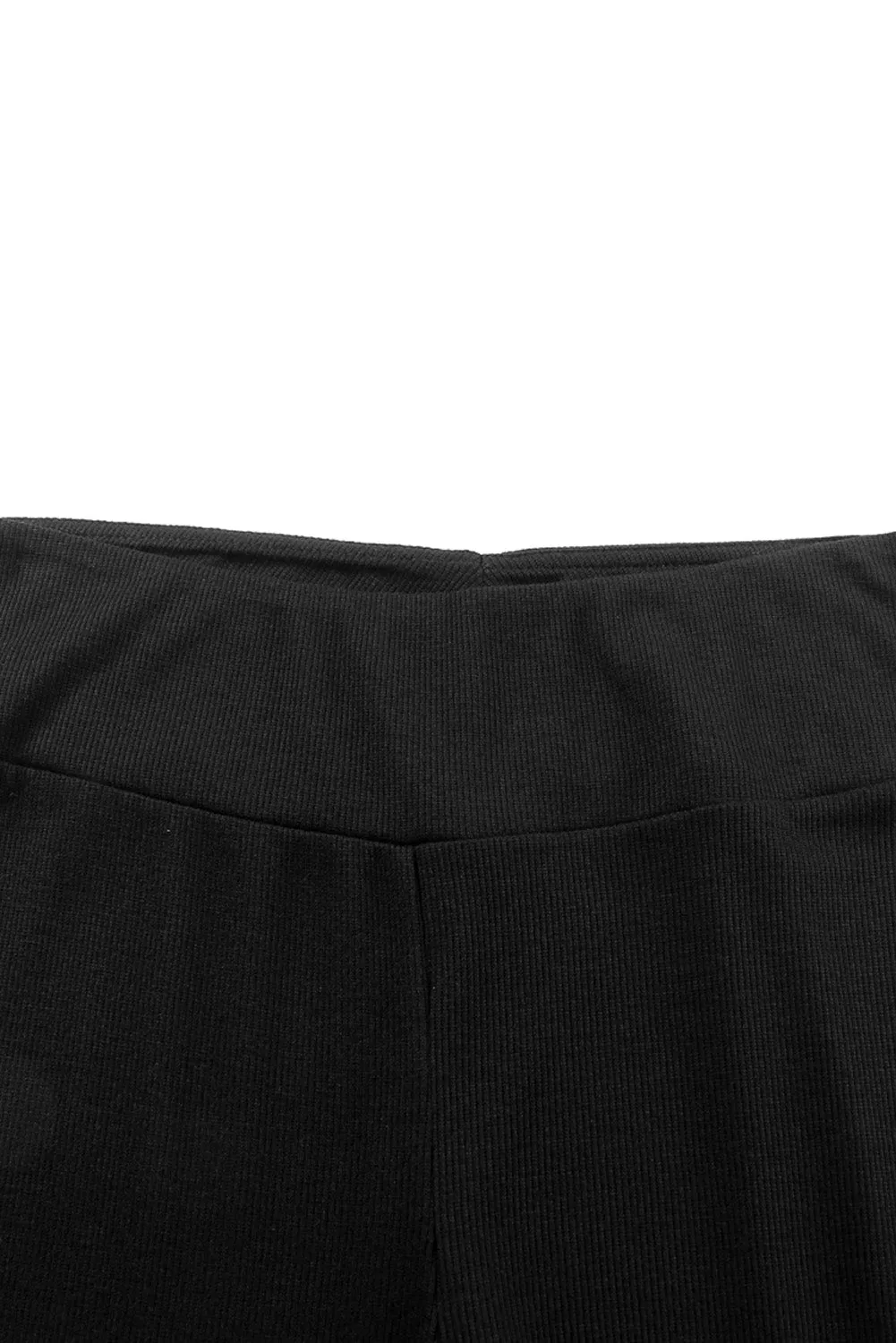 Rib Knit High Waist Black Slit Leggings