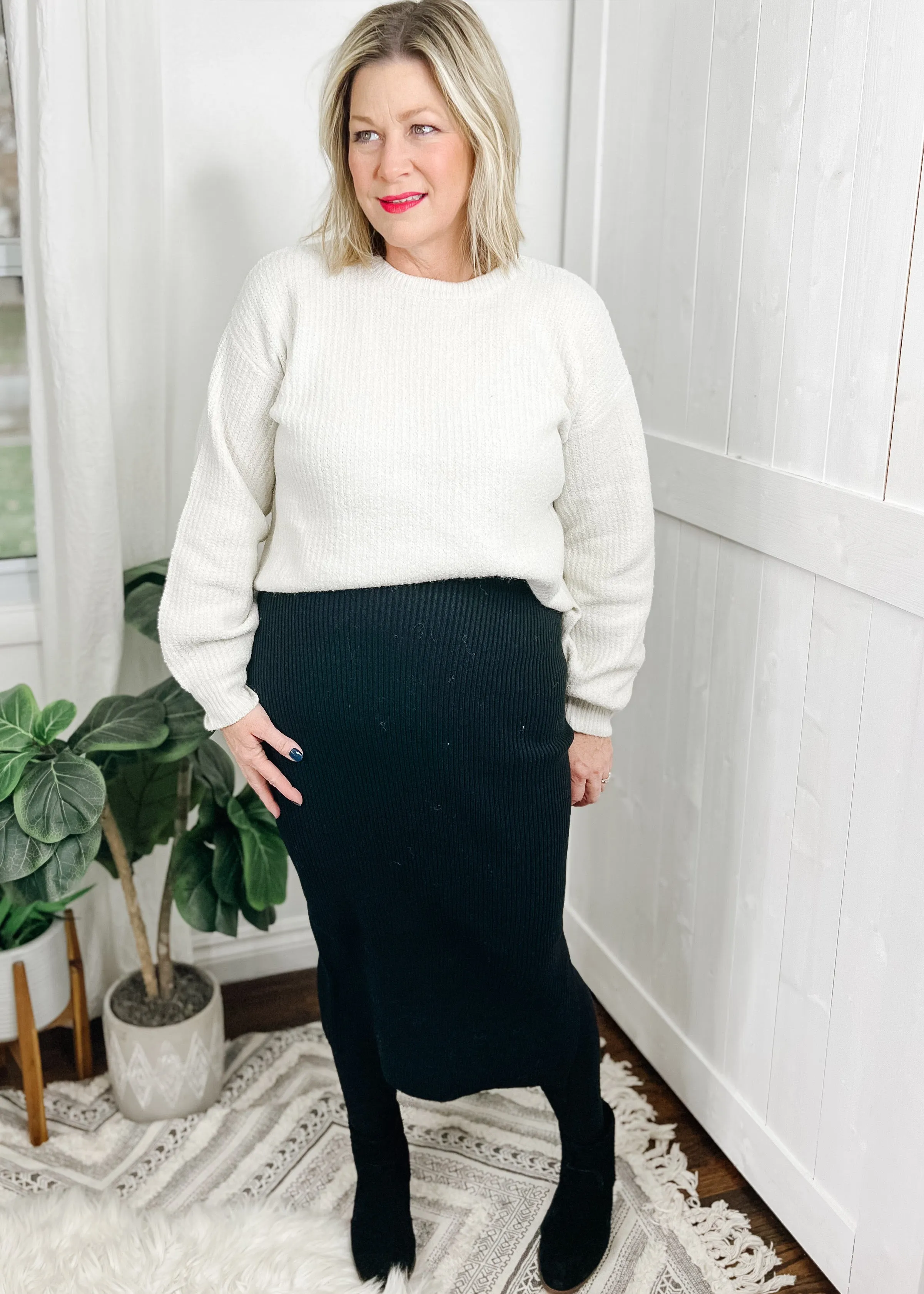 Ribbed Midi Sweater Skirt