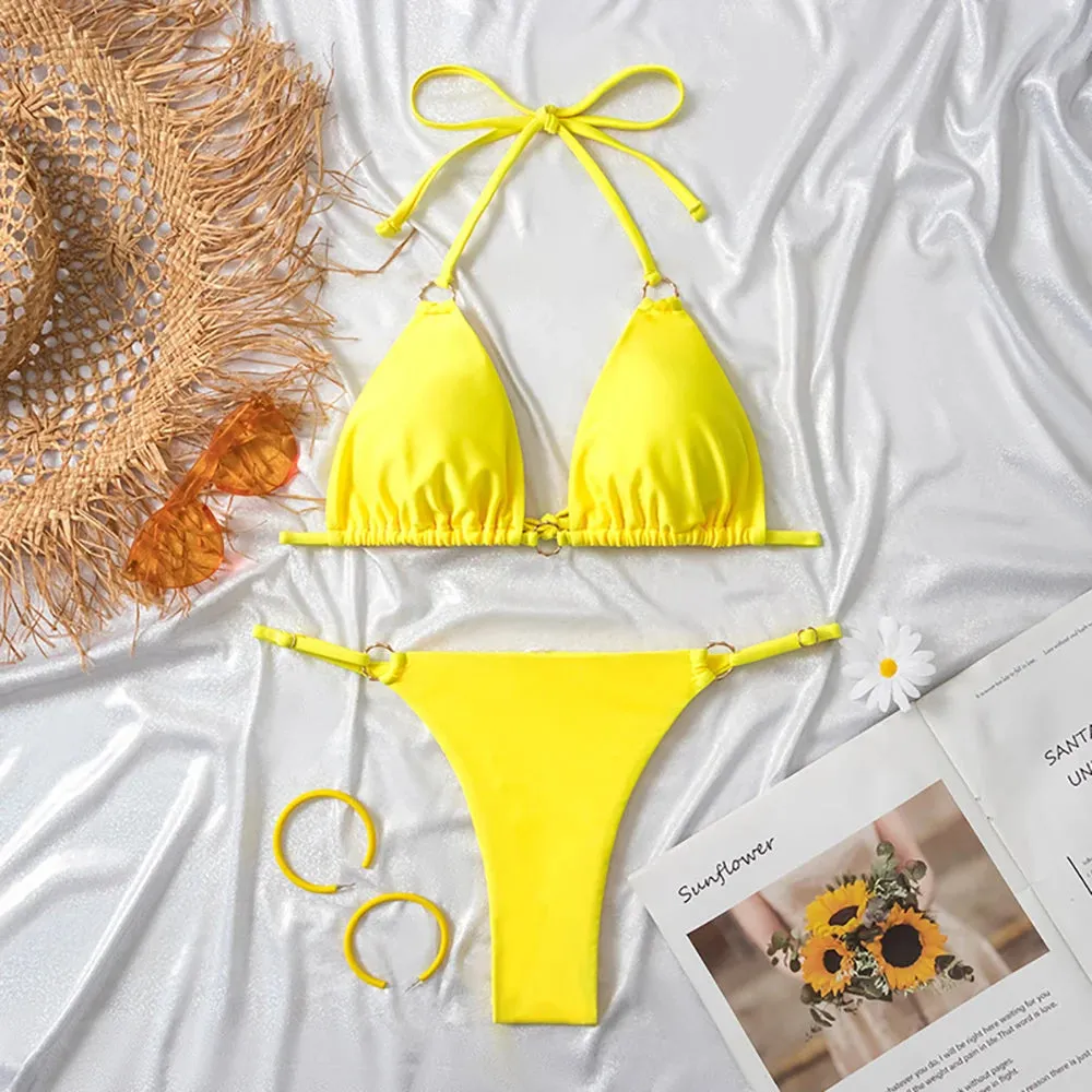 Rinabe Halter Bikinis - Solid Color Swimwear Set