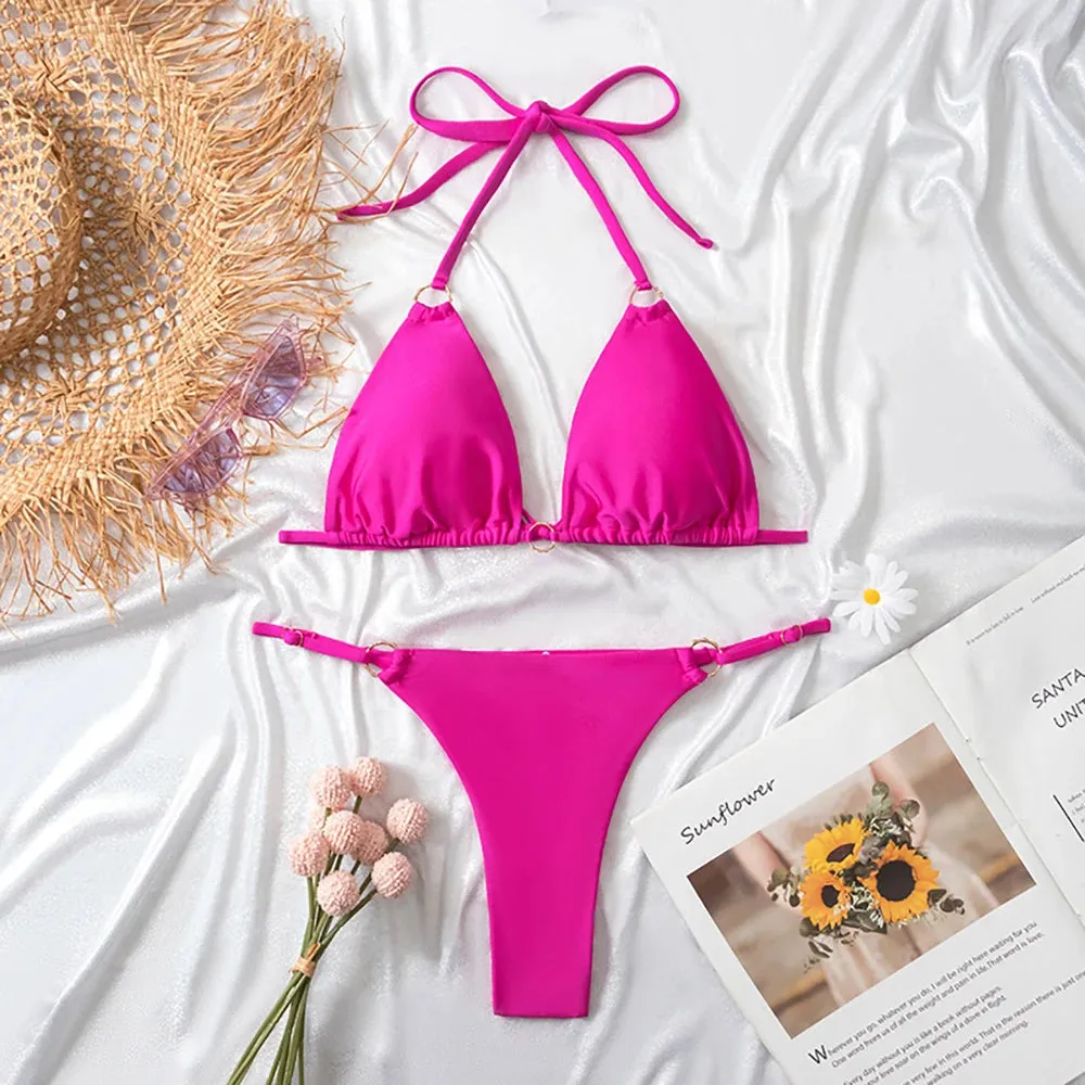 Rinabe Halter Bikinis - Solid Color Swimwear Set