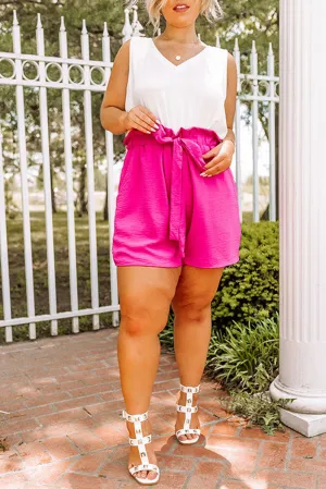 Rose Paperbag High Waist Textured Casual Shorts