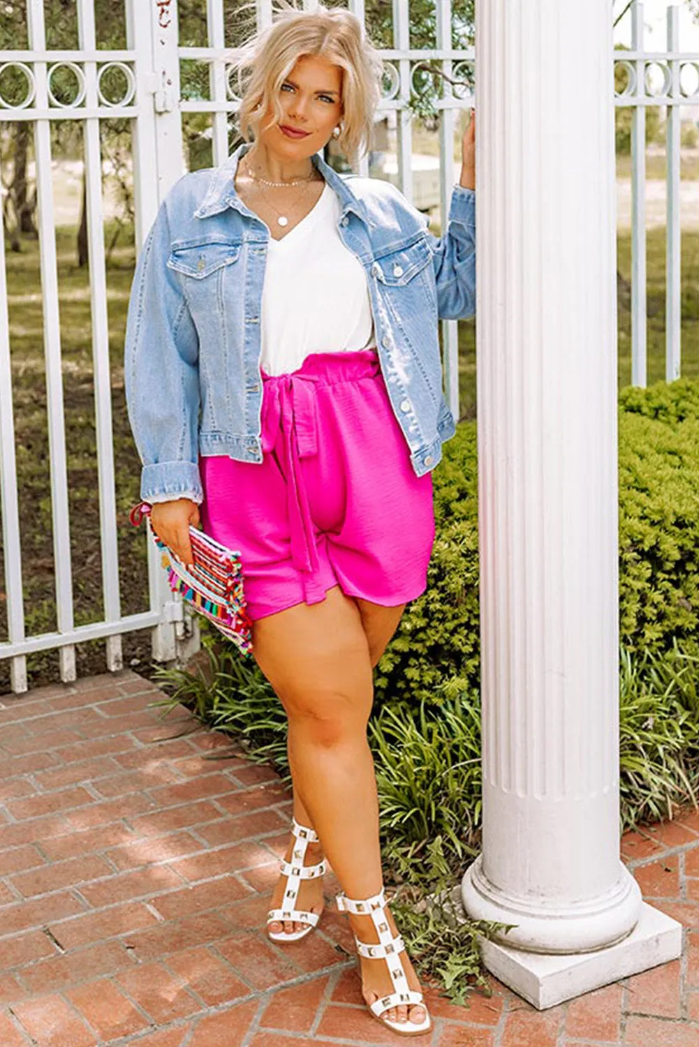 Rose Paperbag High Waist Textured Casual Shorts