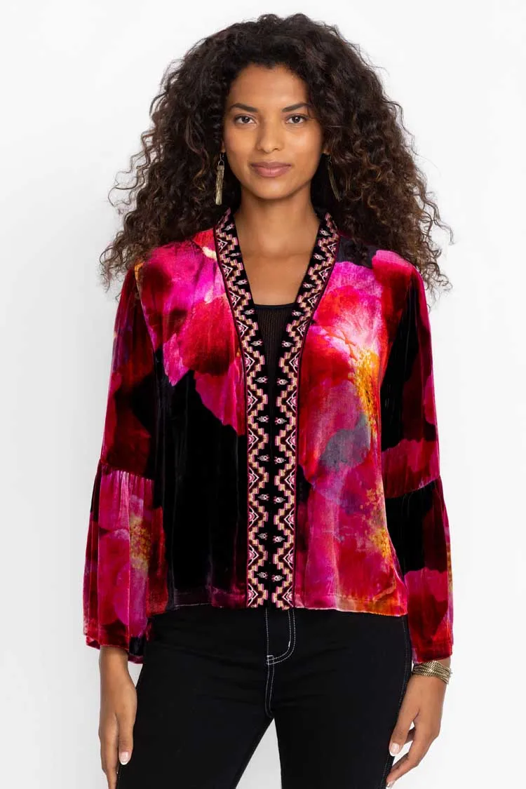 Ruby Bloom Ruffle Sleeve Velvet Bolero