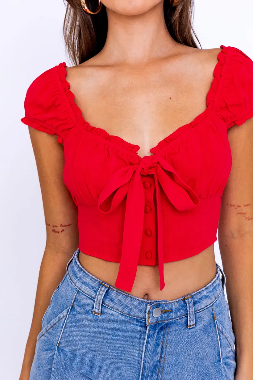 Ruffle Tie Corset Peasant Crop Top