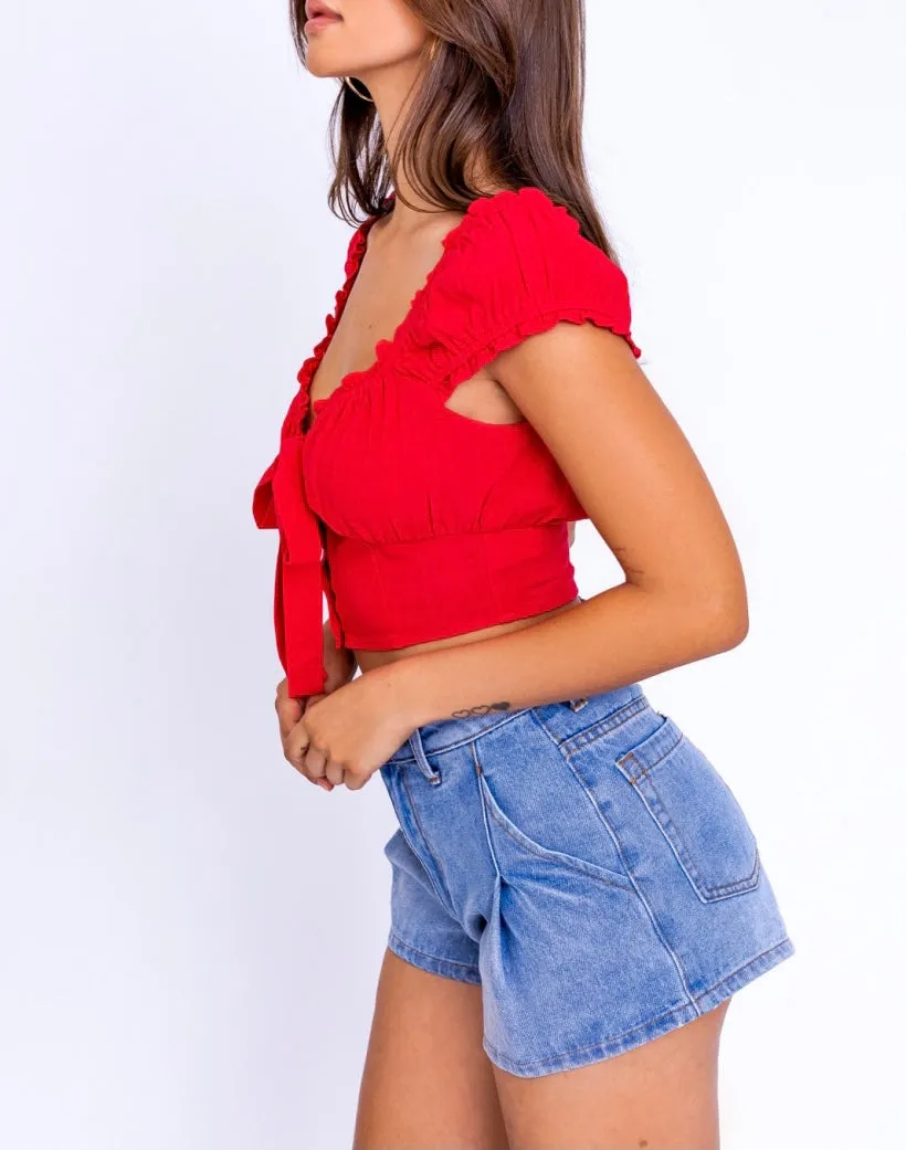 Ruffle Tie Corset Peasant Crop Top