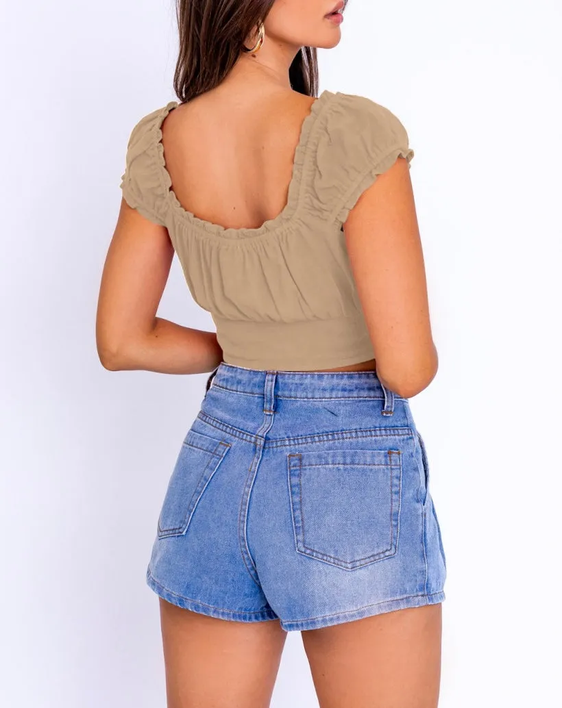Ruffle Tie Corset Peasant Crop Top