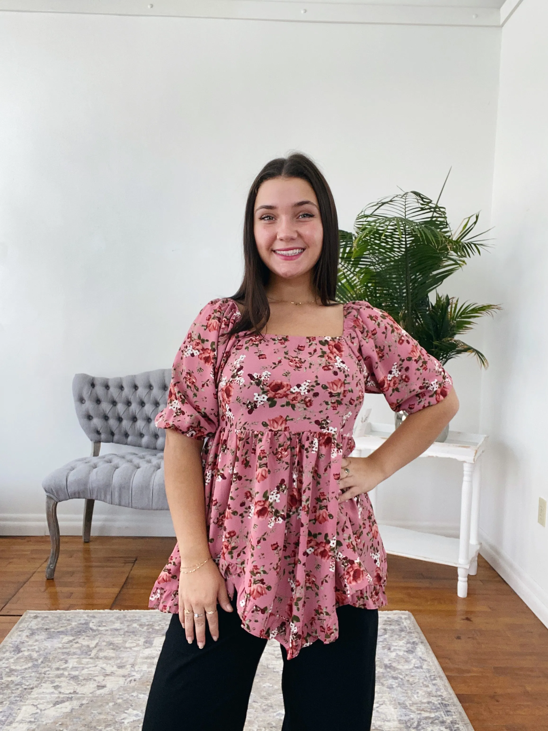 Sadie Floral Smock-Back Blouse FINAL SALE