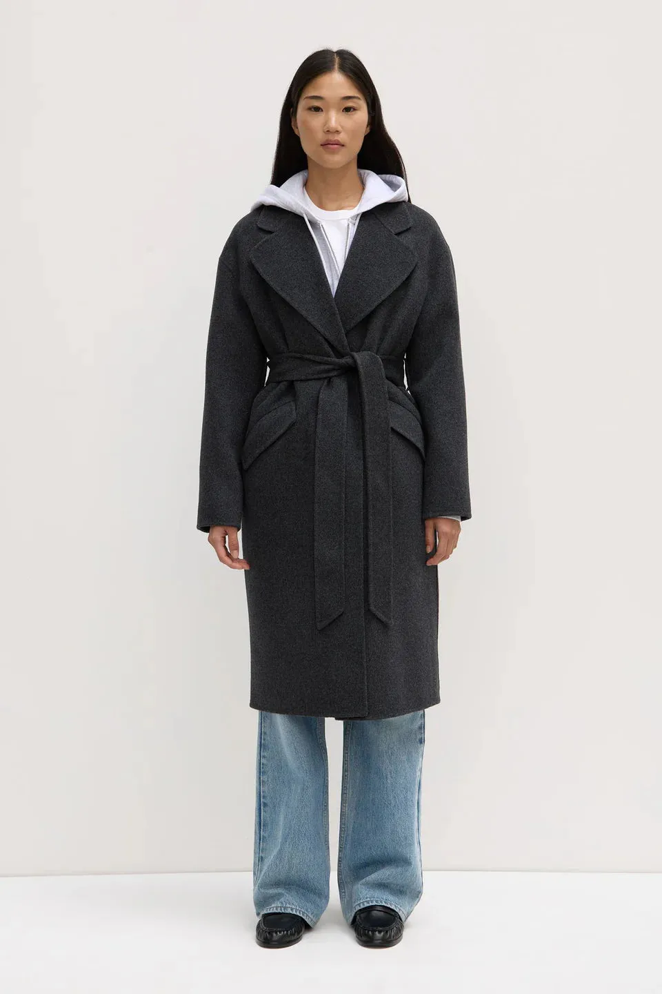 Sadie Single Breasted Wool Coat  - Charcoal Marle