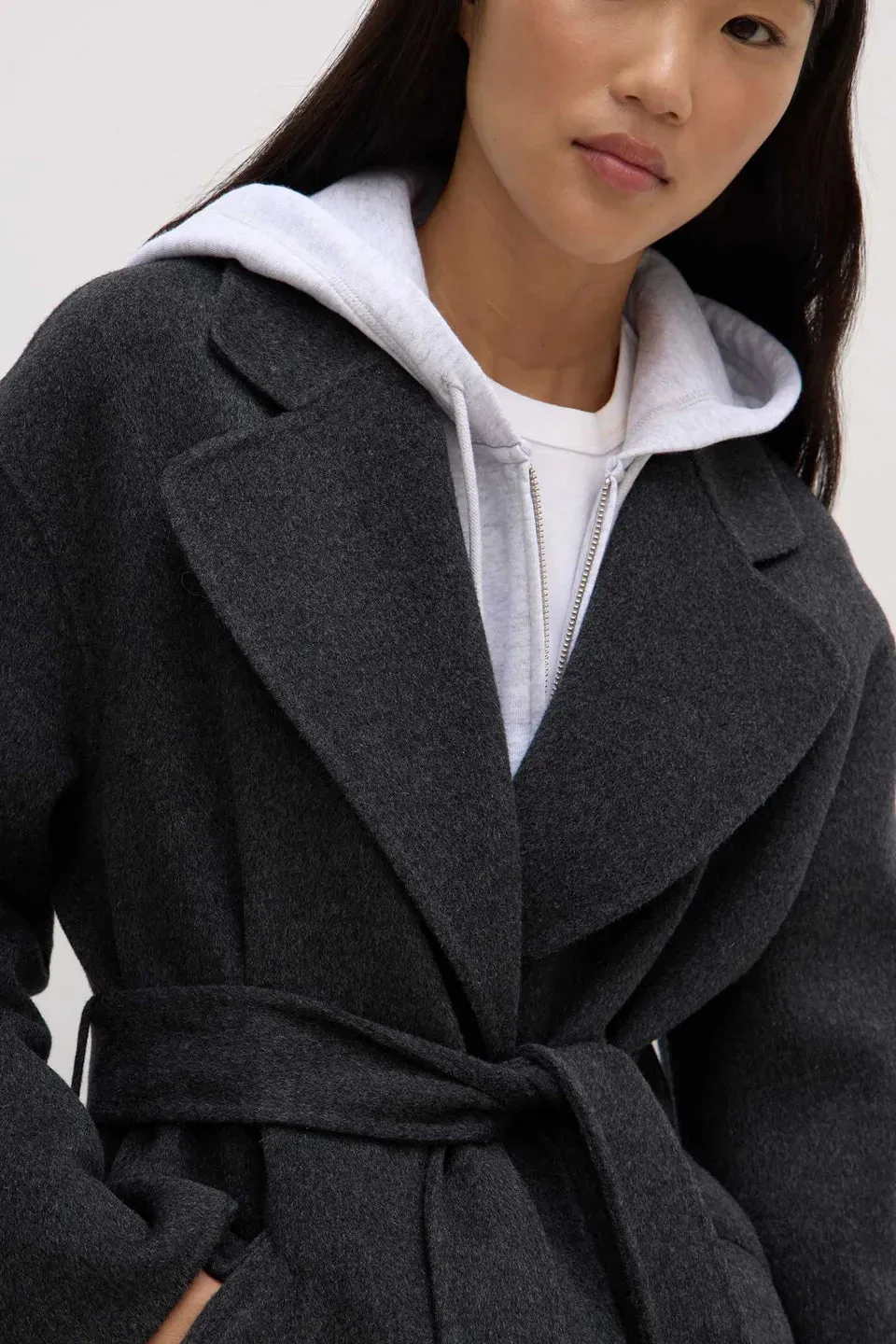 Sadie Single Breasted Wool Coat  - Charcoal Marle