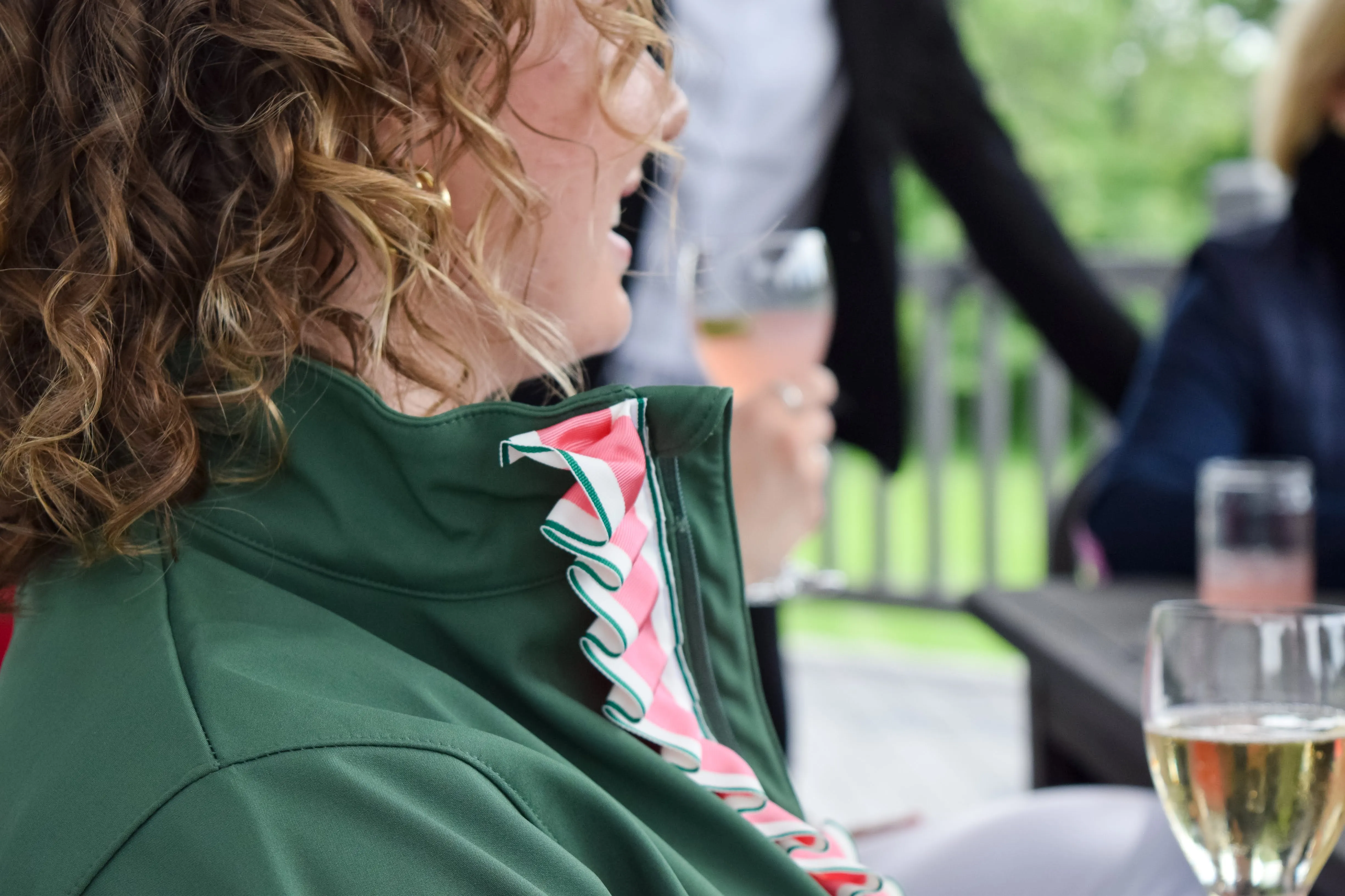 SALE - S ONLY - Sailor Soft Shell Jacket - Green w Pink, Green & White Stripe Ruffle Ribbon (SLR10) *FINAL SALE*