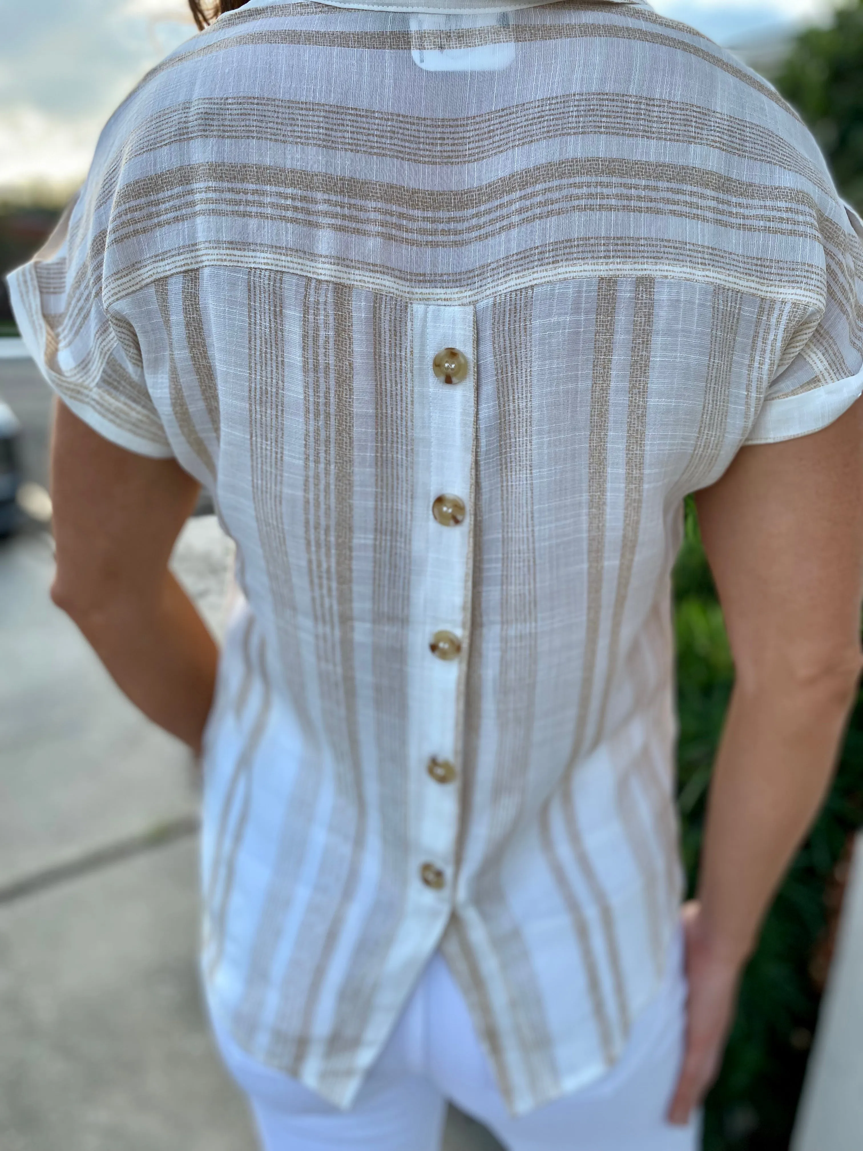 Sand & Stripes Button Back Top