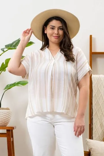 Sand & Stripes Button Back Top