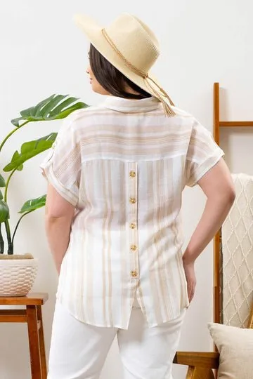 Sand & Stripes Button Back Top