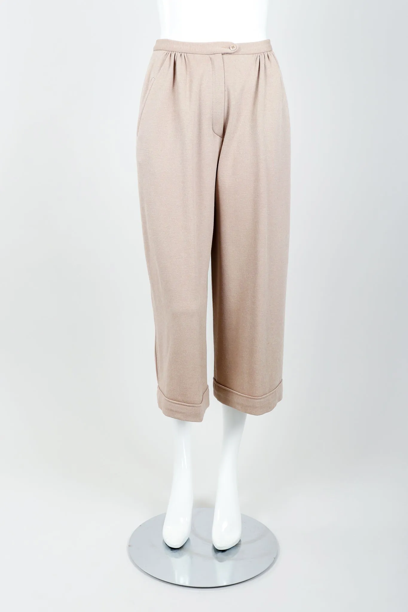 Sand Beige Knit Cropped Trouser