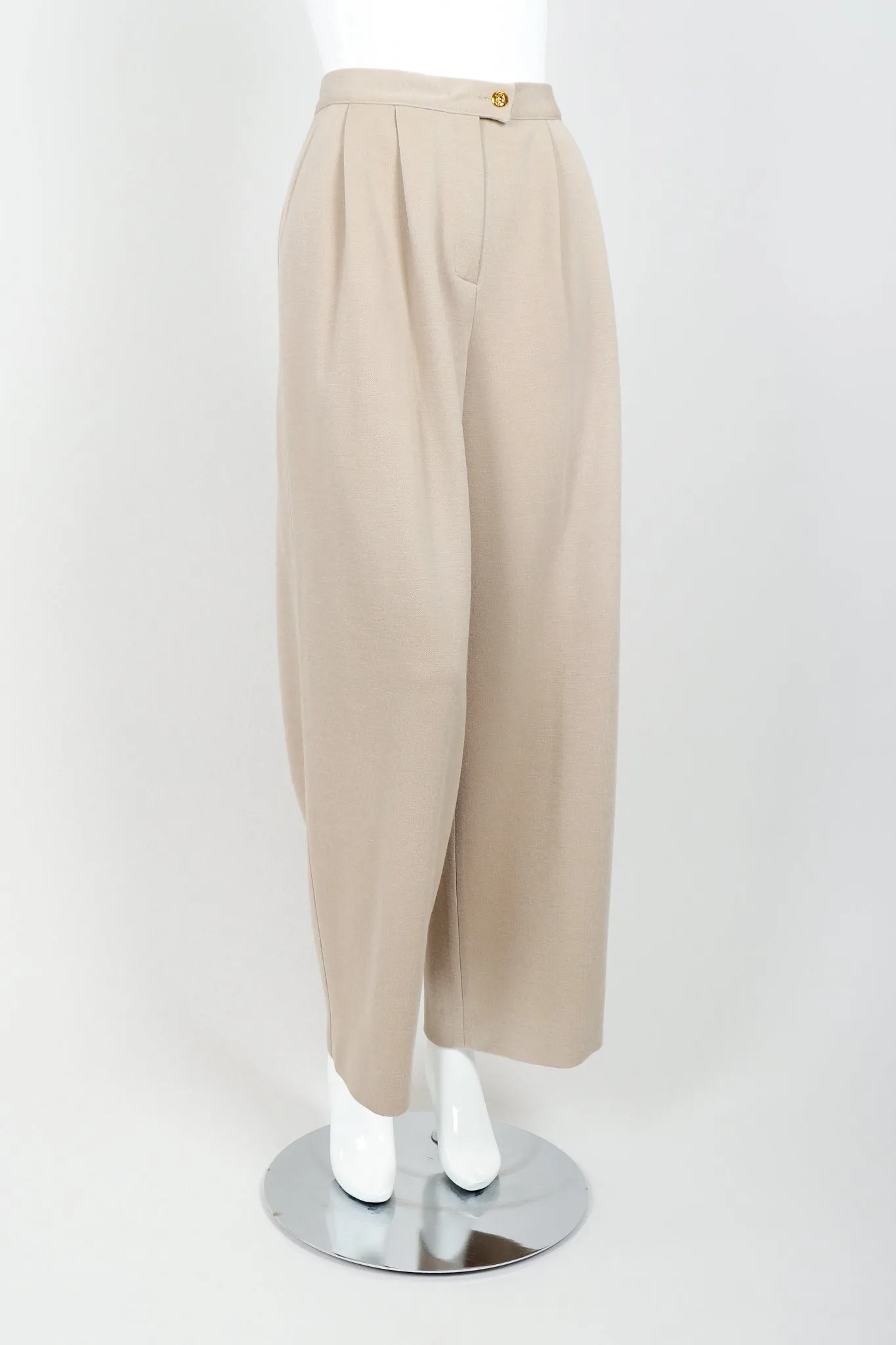 Sand Beige Knit Pleated Pant