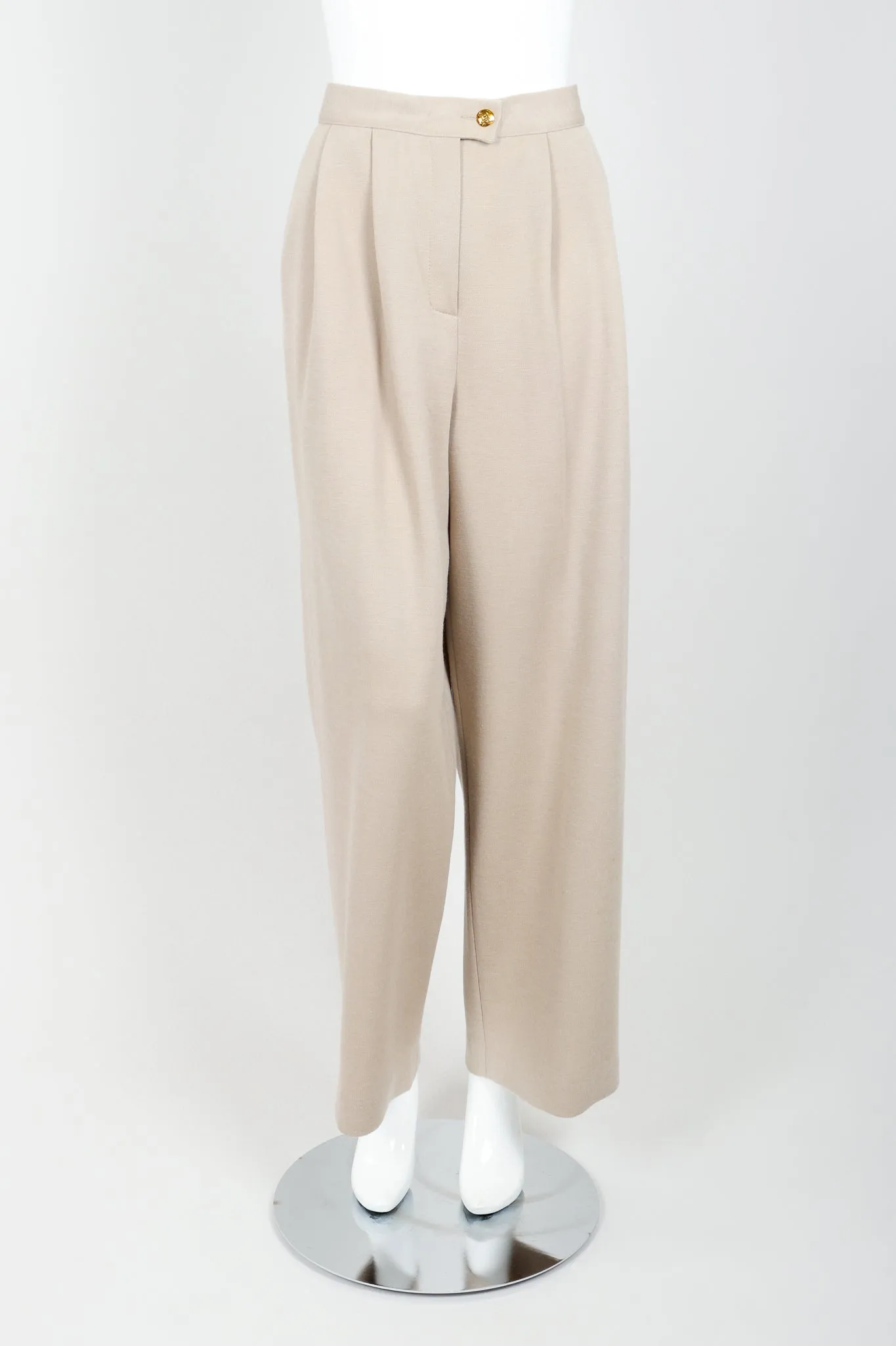 Sand Beige Knit Pleated Pant