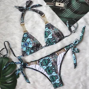 Sanke Print Backless Sexy Summer Beach Swimwear