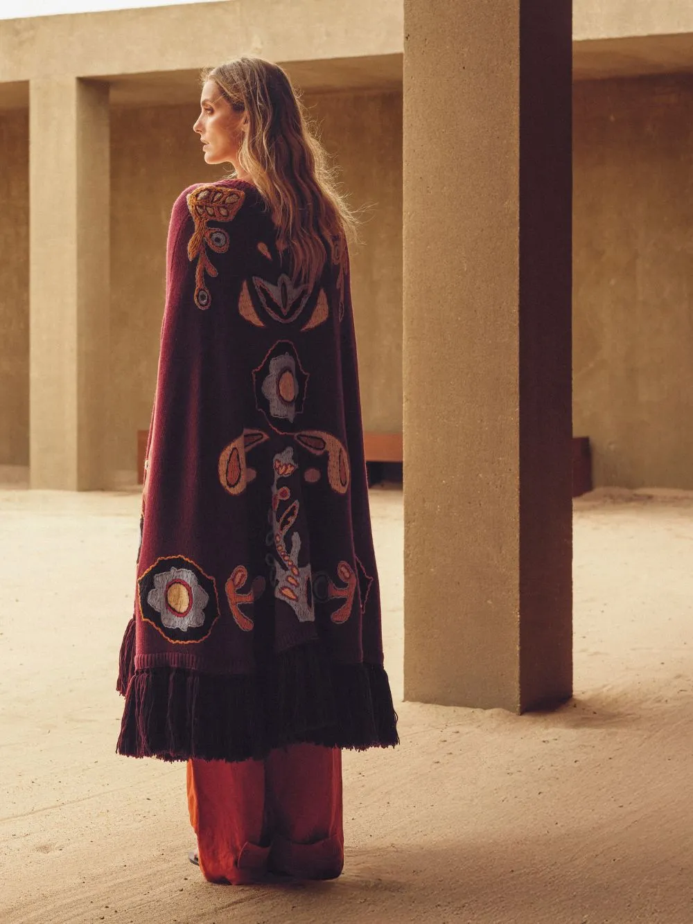 Saphire Purple Potion Hand Embroidered Knitted Cape