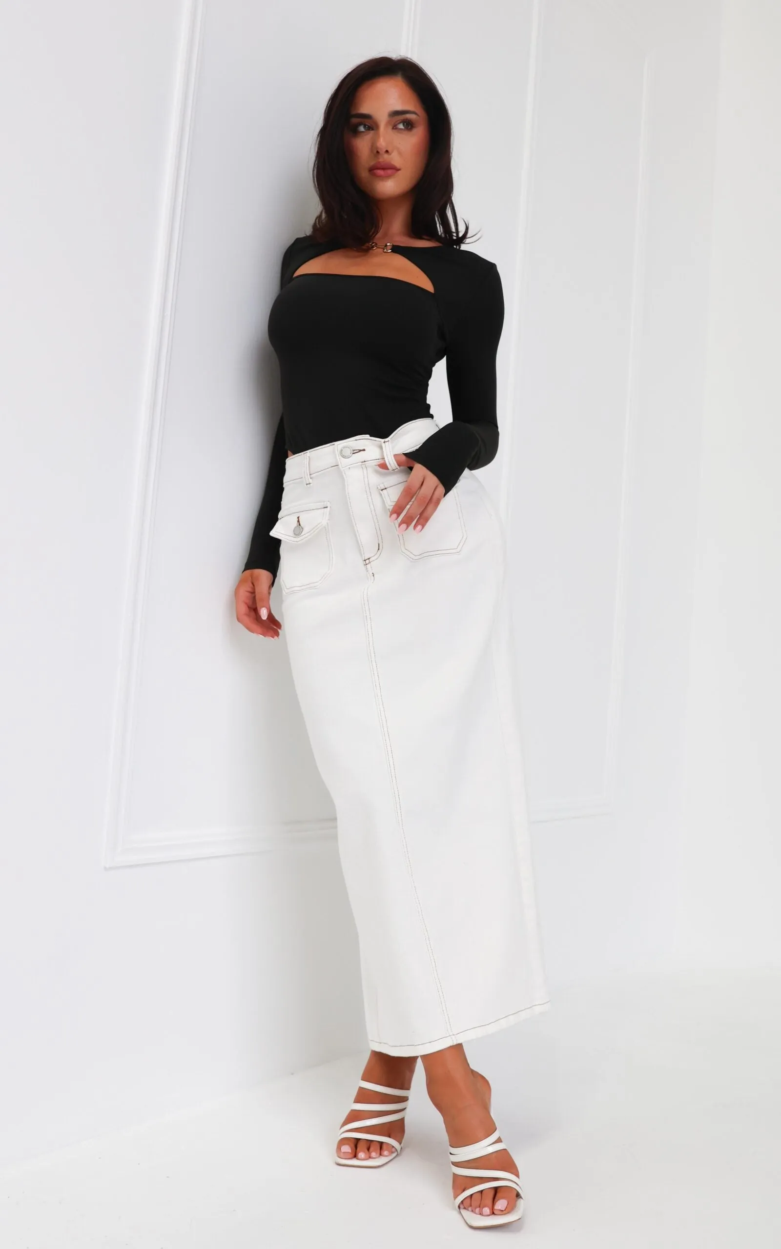 Sarika Denim Maxi Skirt - White