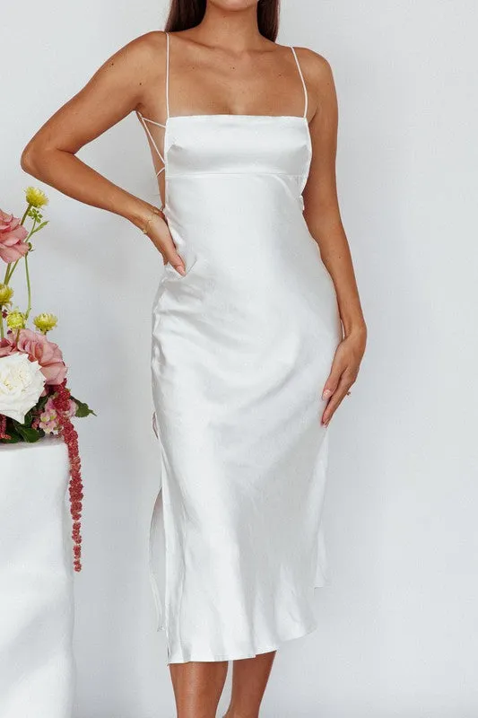 Satin Cami Empire Waist Midi Dress / ST3228D