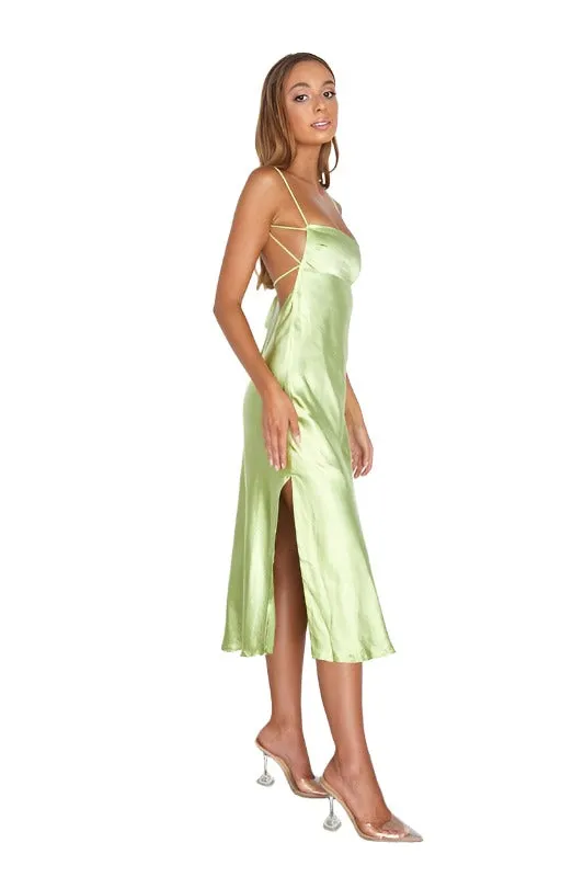 Satin Cami Empire Waist Midi Dress / ST3228D