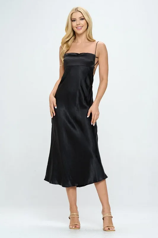 Satin Cami Empire Waist Midi Dress / ST3228D