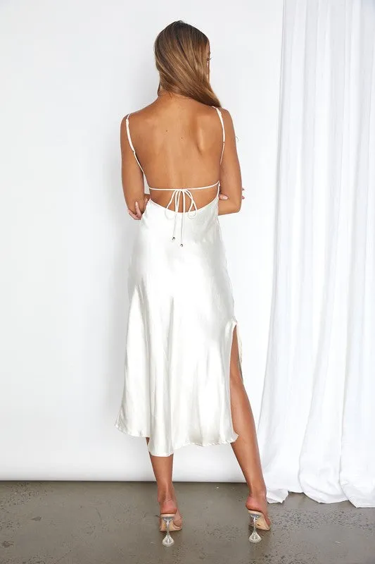 Satin Cami Empire Waist Midi Dress / ST3228D