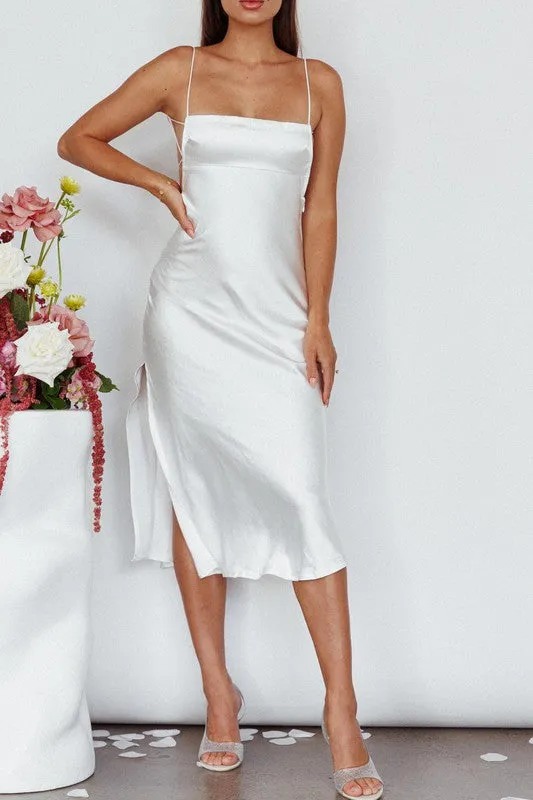 Satin Cami Empire Waist Midi Dress / ST3228D