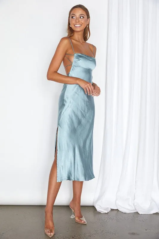 Satin Cami Empire Waist Midi Dress / ST3228D