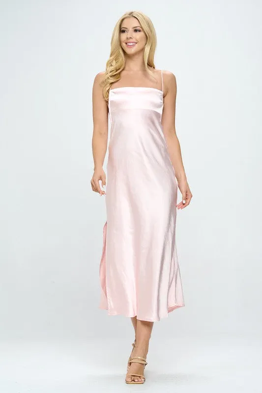 Satin Cami Empire Waist Midi Dress / ST3228D