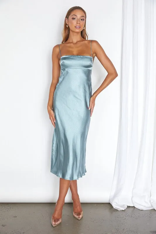 Satin Cami Empire Waist Midi Dress / ST3228D