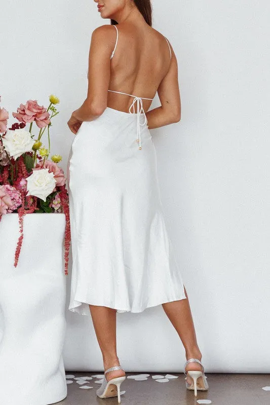 Satin Cami Empire Waist Midi Dress / ST3228D