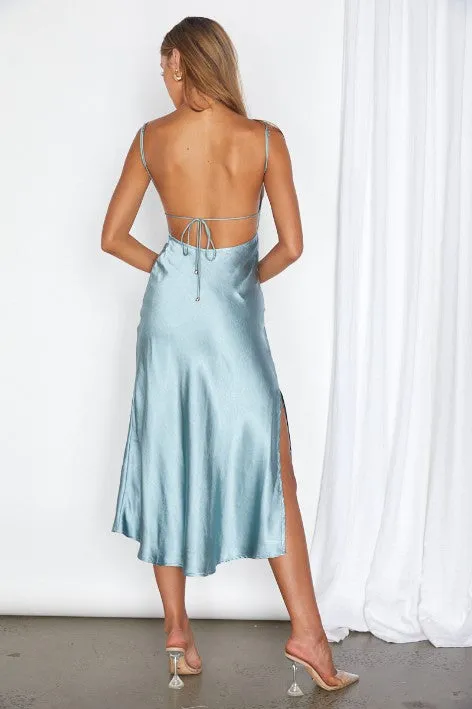 Satin Cami Empire Waist Midi Dress / ST3228D