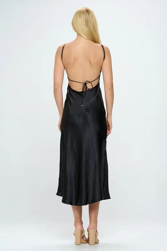 Satin Cami Empire Waist Midi Dress / ST3228D