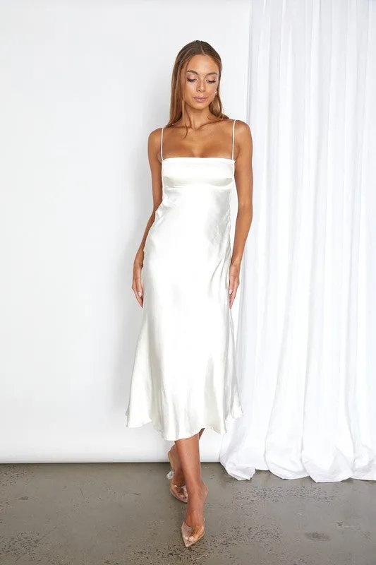 Satin Cami Empire Waist Midi Dress / ST3228D
