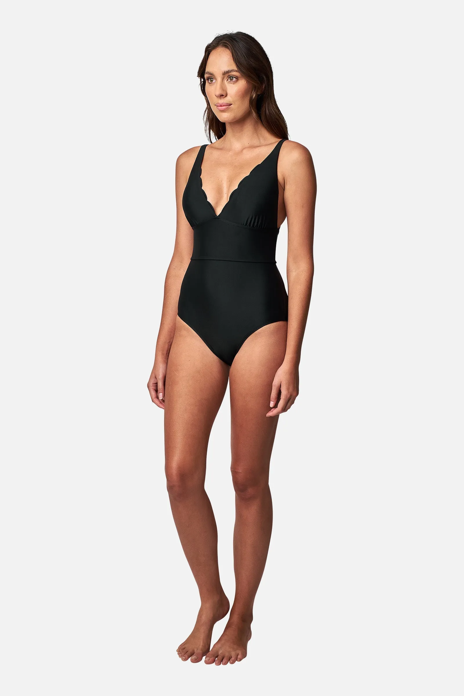Scalloped Classic One Piece BLACK