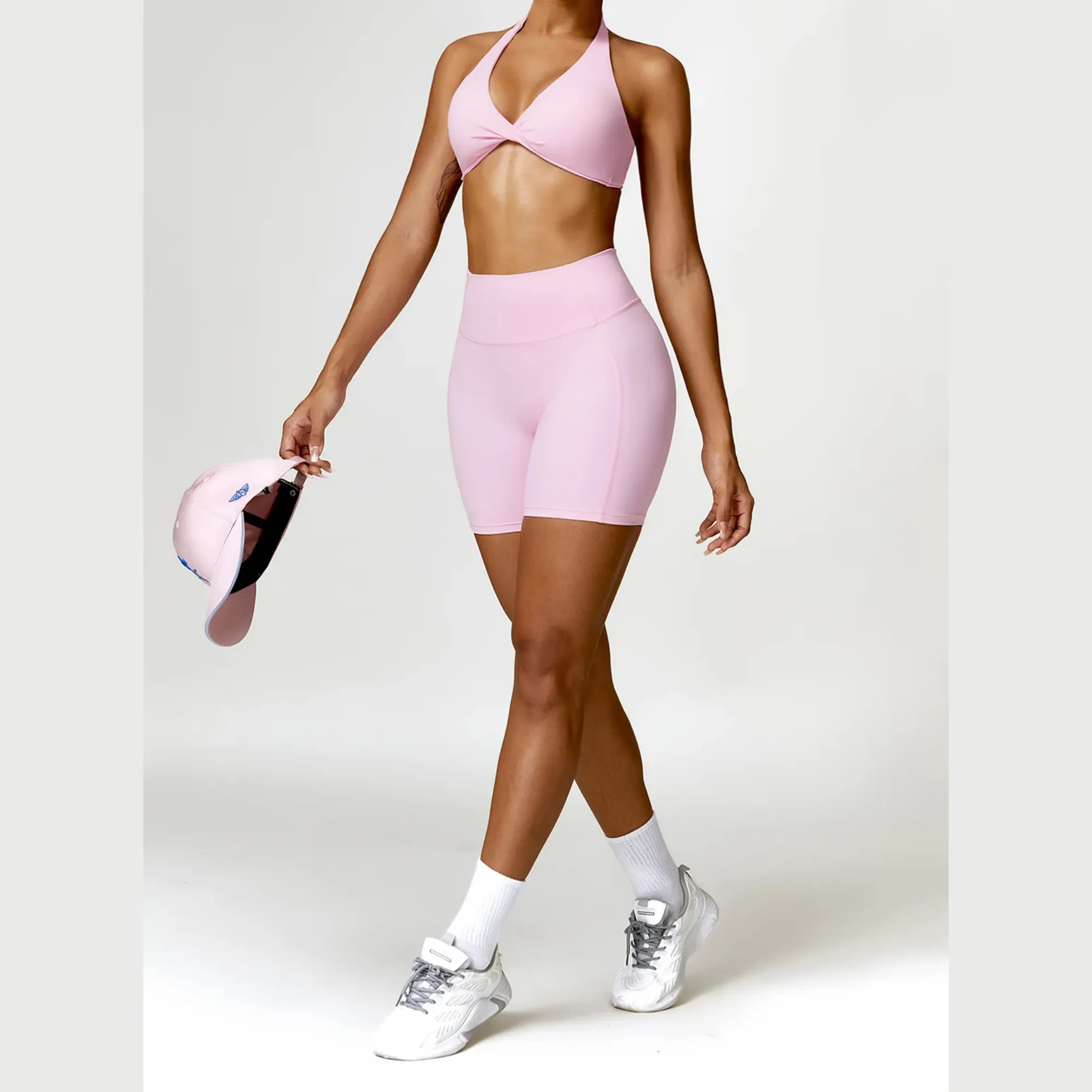 Seamless Halter Neck Bra & High Waist Shorts Activewear Set