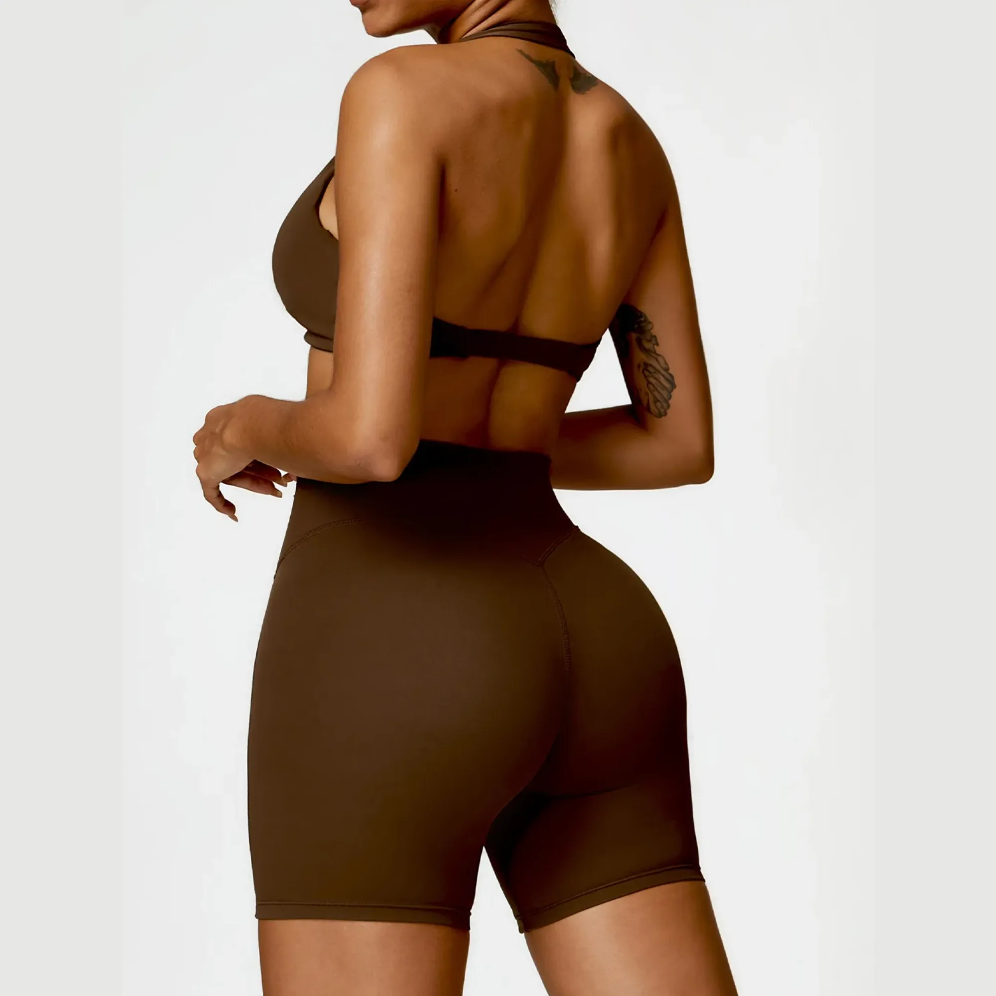 Seamless Halter Neck Bra & High Waist Shorts Activewear Set