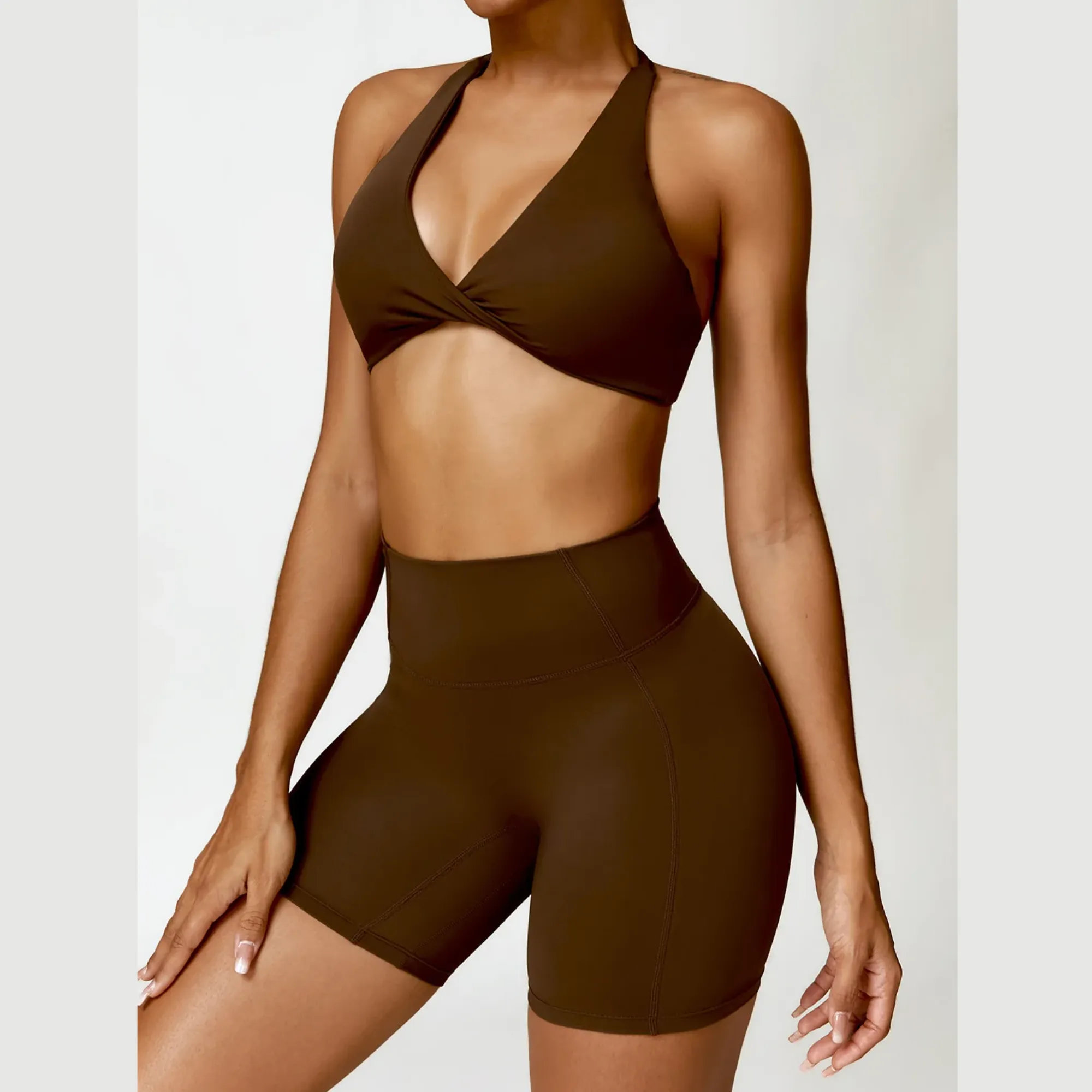 Seamless Halter Neck Bra & High Waist Shorts Activewear Set