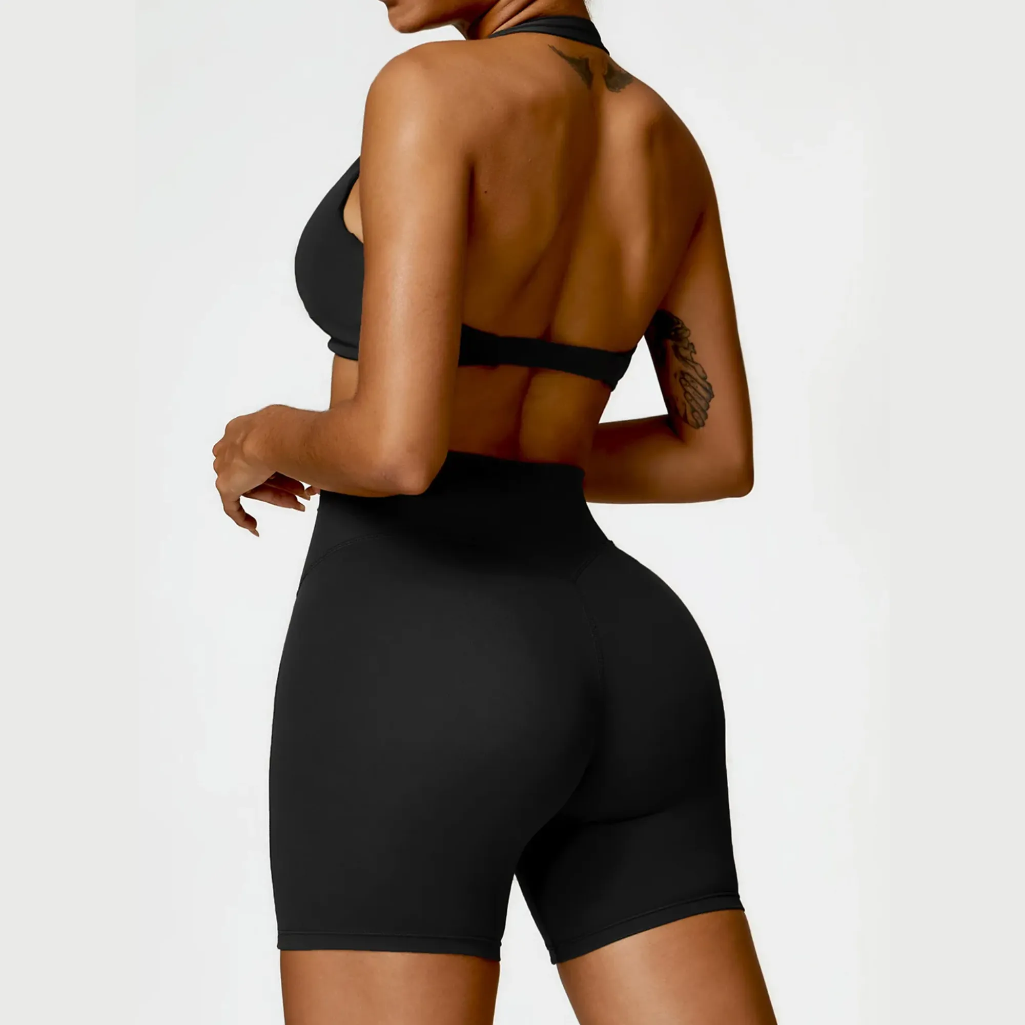 Seamless Halter Neck Bra & High Waist Shorts Activewear Set