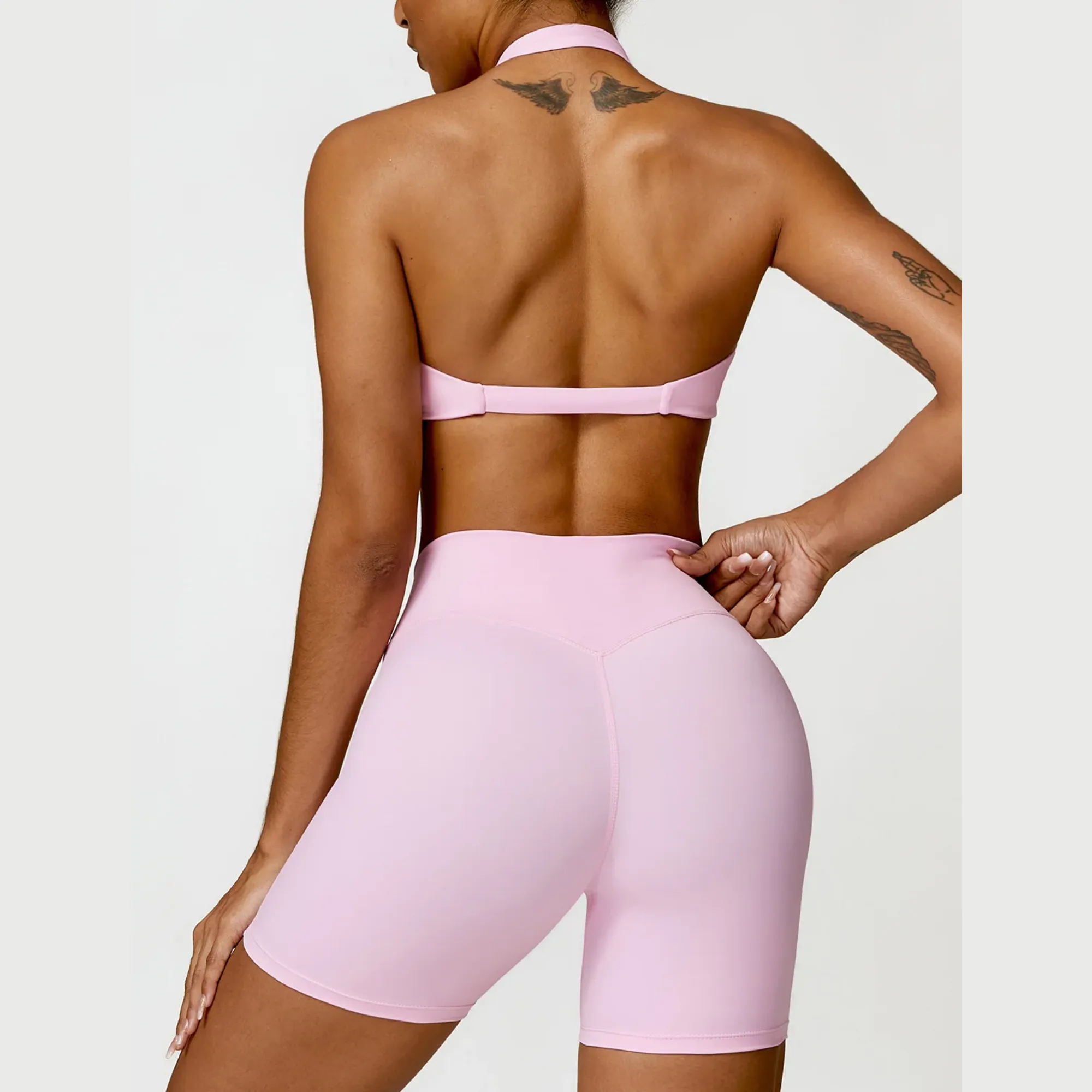 Seamless Halter Neck Bra & High Waist Shorts Activewear Set