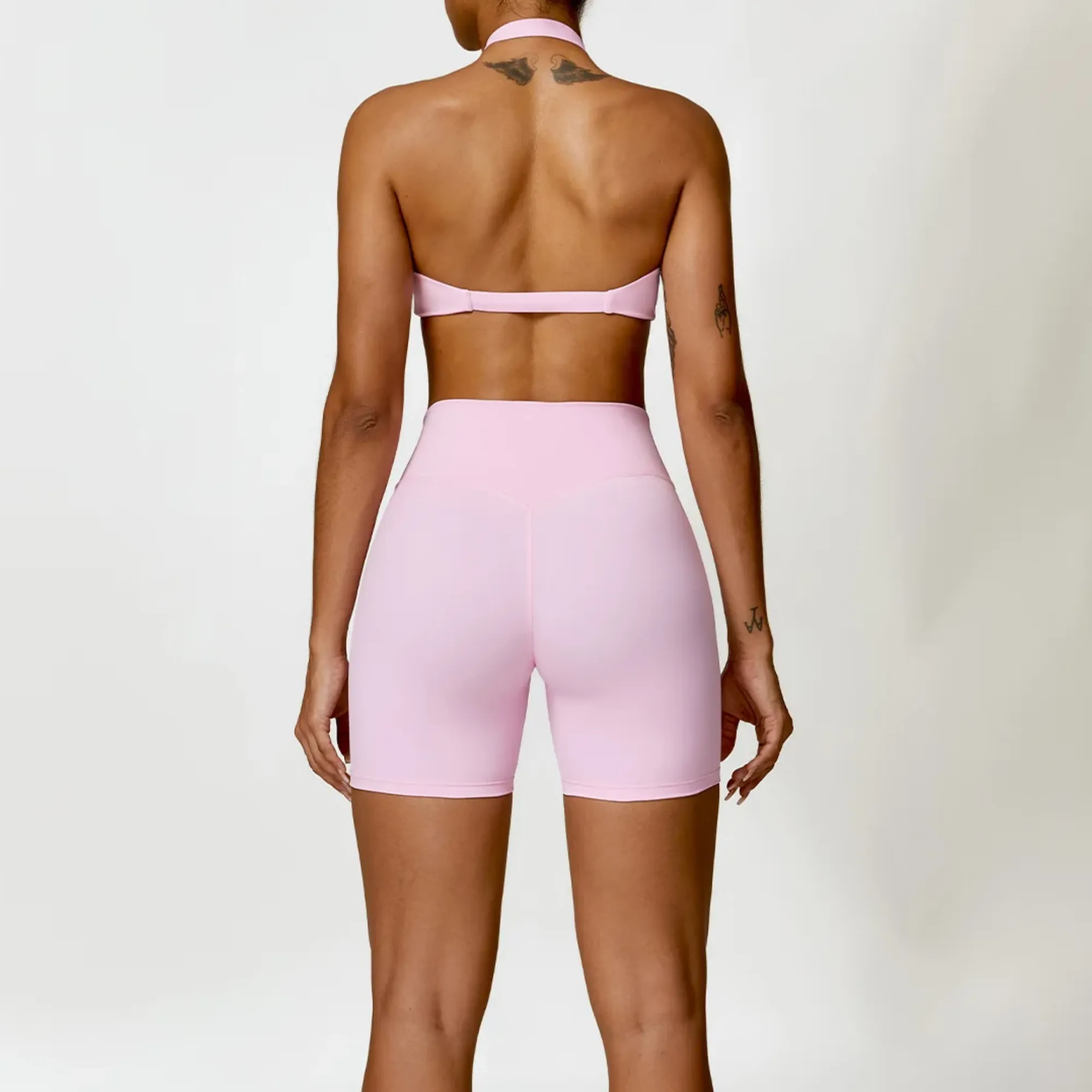 Seamless Halter Neck Bra & High Waist Shorts Activewear Set